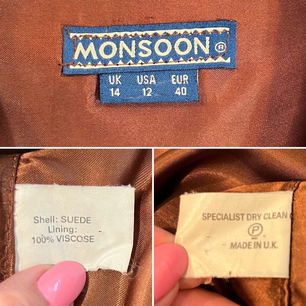 Monsoon Brown genuine Suede Button front vest Size 12 women unisex V-neck - Picture 8 of 9